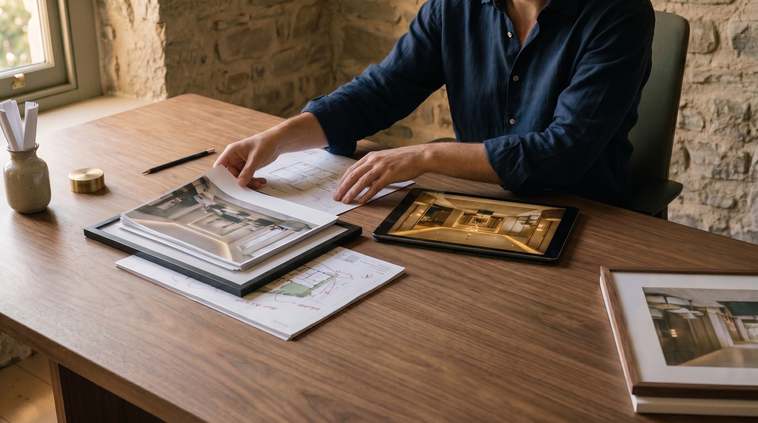 Creative director reviewing project materials